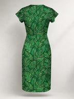 "Asili Emerald" Cap Sleeve Midi Dress — flat design, back