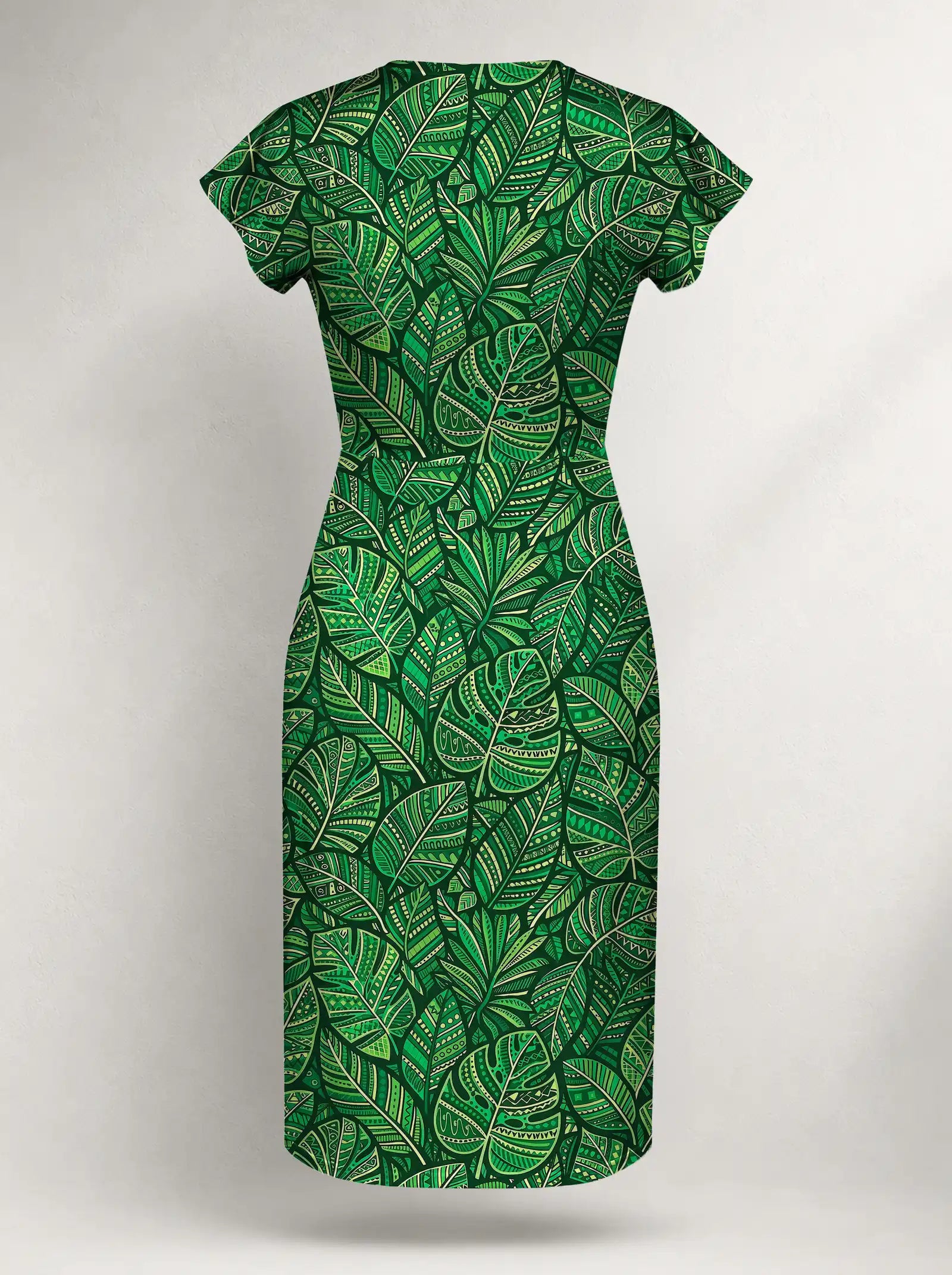 "Asili Emerald" Cap Sleeve Midi Dress — flat design, back