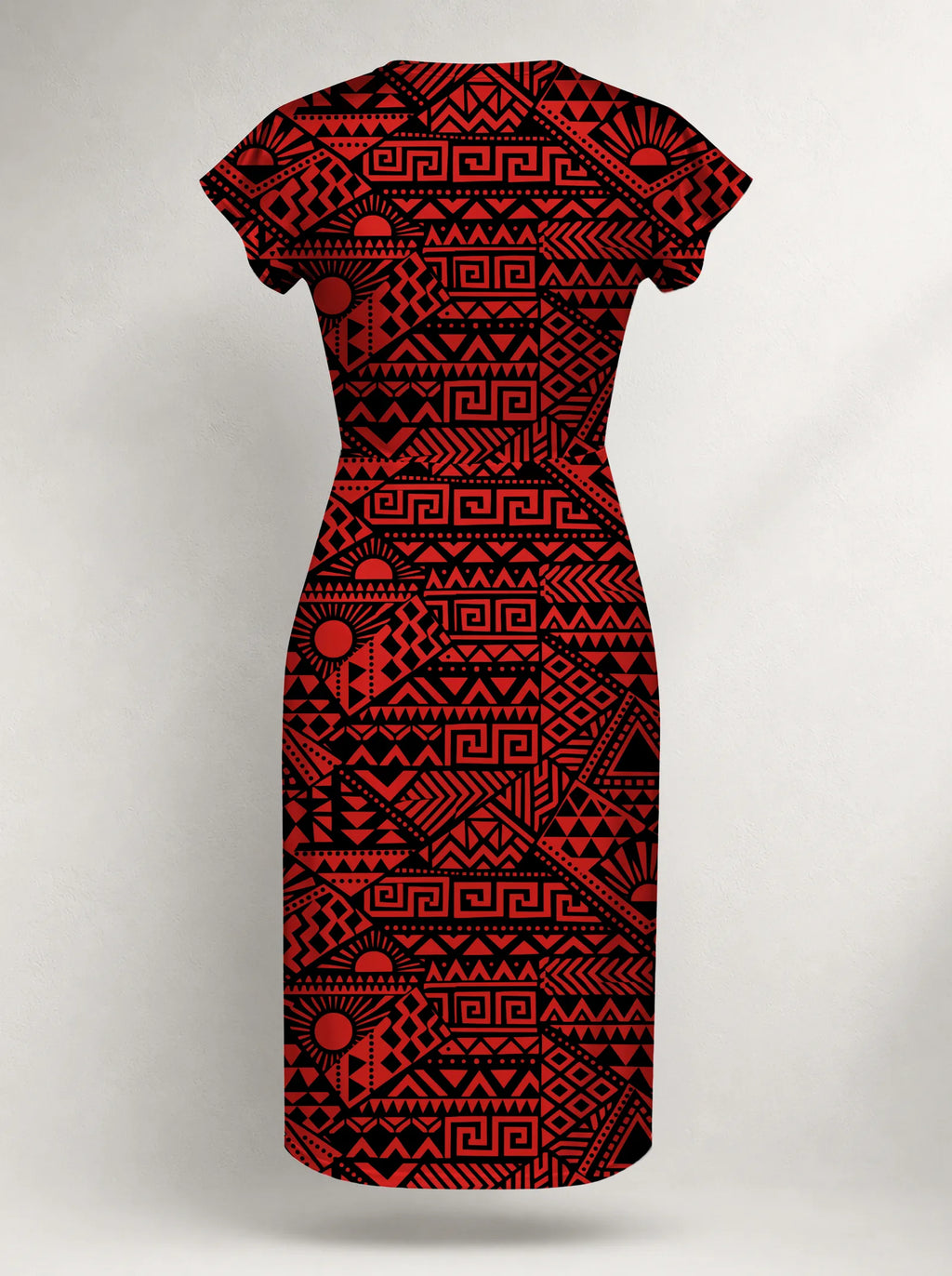 "Shaka Burgundy" Cap Sleeve Midi Dress — flat design, back