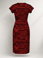 "Shaka Burgundy" Cap Sleeve Midi Dress — flat design, back