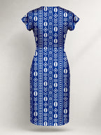 "Oshun Royal Blue" Cap Sleeve Midi Dress — flat design, back