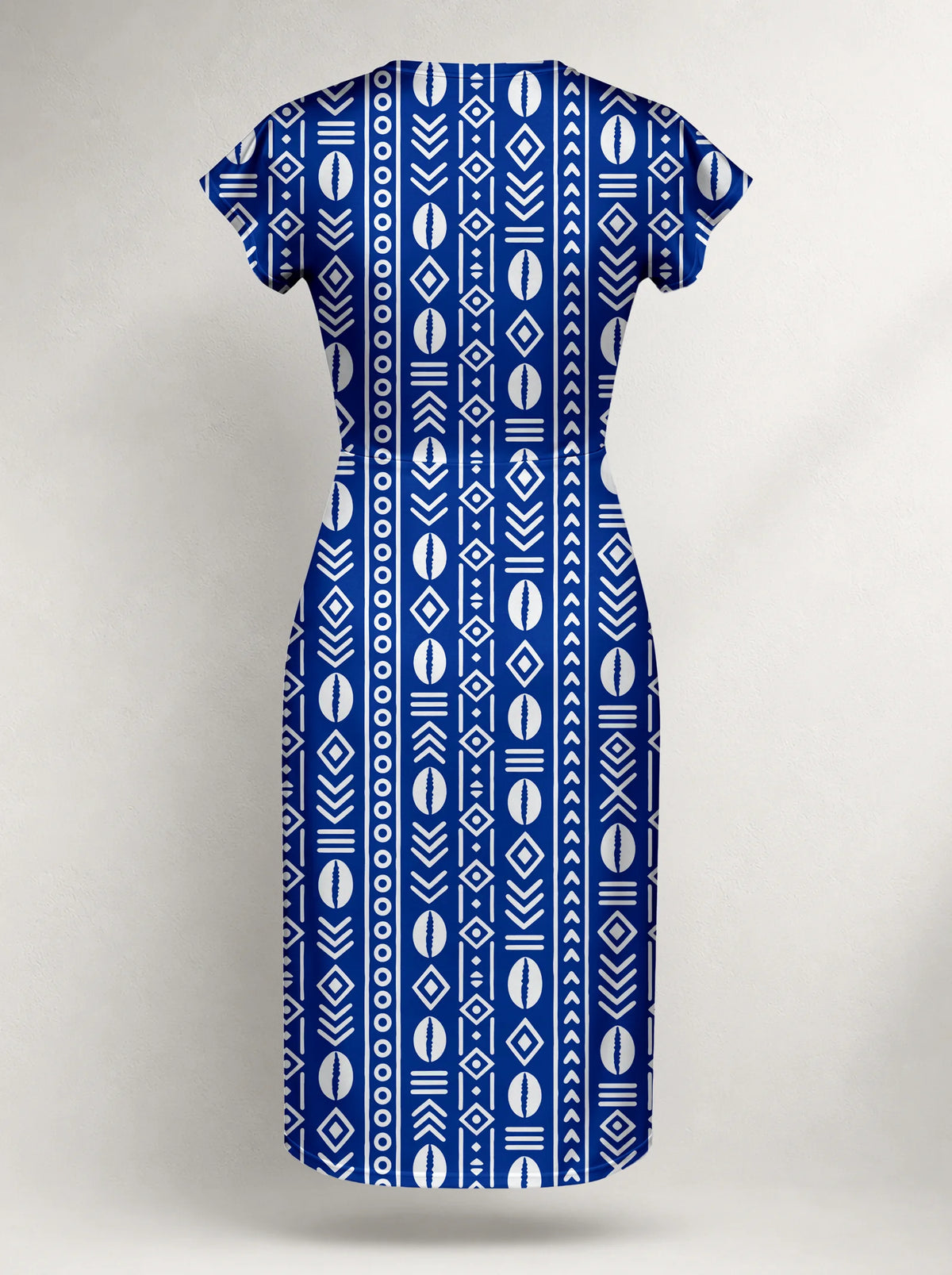 "Oshun Royal Blue" Cap Sleeve Midi Dress — flat design, back