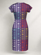 "Oshun Zamani" Cap Sleeve Midi Dress — flat design, back