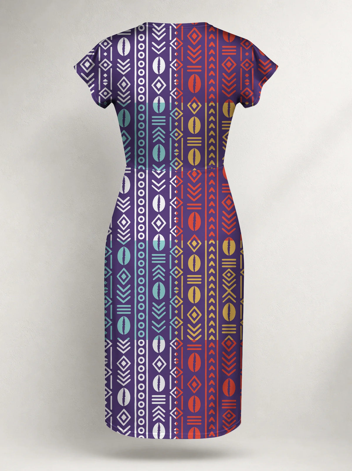 "Oshun Zamani" Cap Sleeve Midi Dress — flat design, back