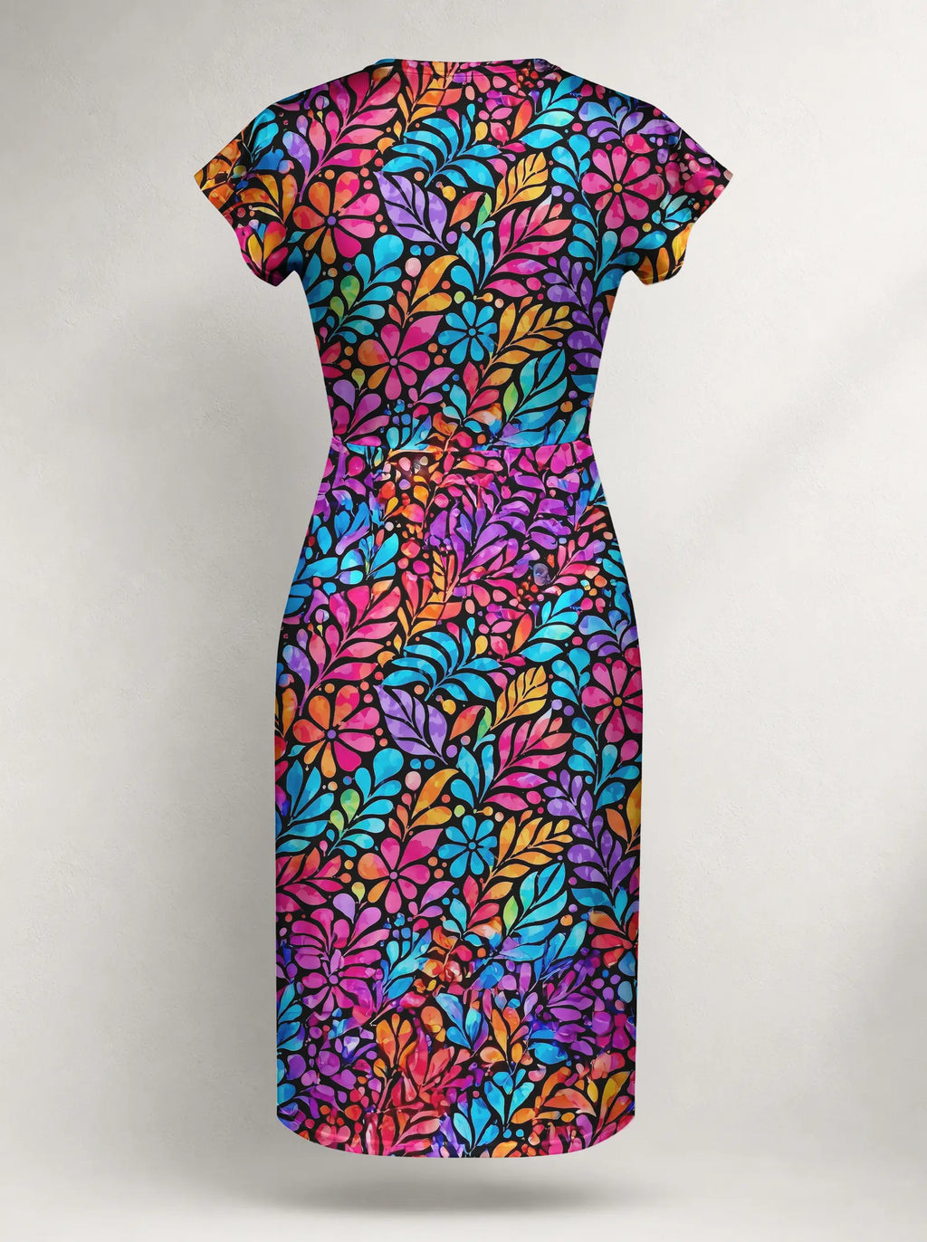 "Rangi" Cap Sleeve Midi Dress — flat design, back