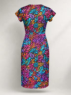 "Rangi" Cap Sleeve Midi Dress — flat design, back