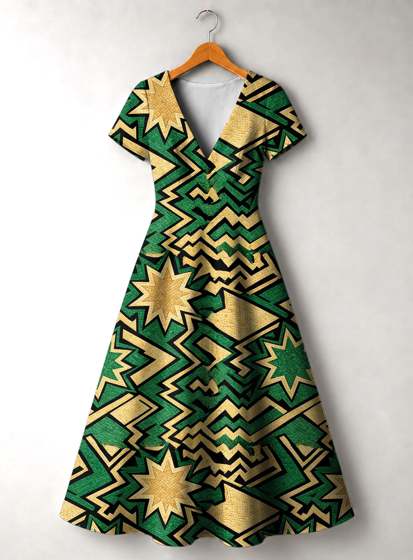 "Emerald Sheba" Short Sleeve Maxi Dress