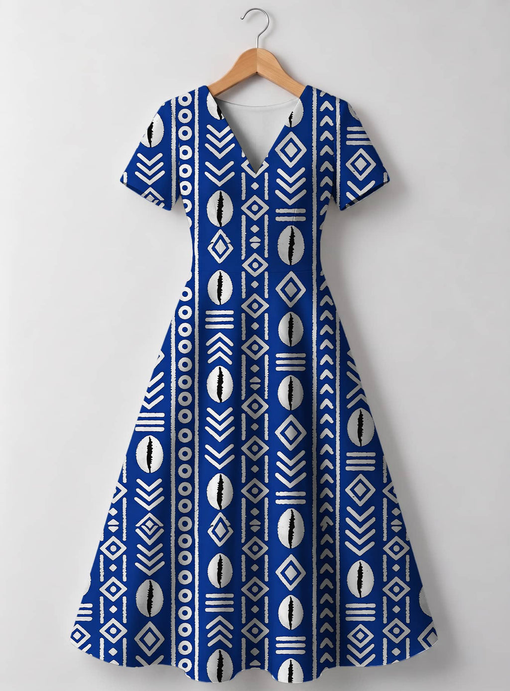"Oshun Royal Blue" V Neck Midi Dress