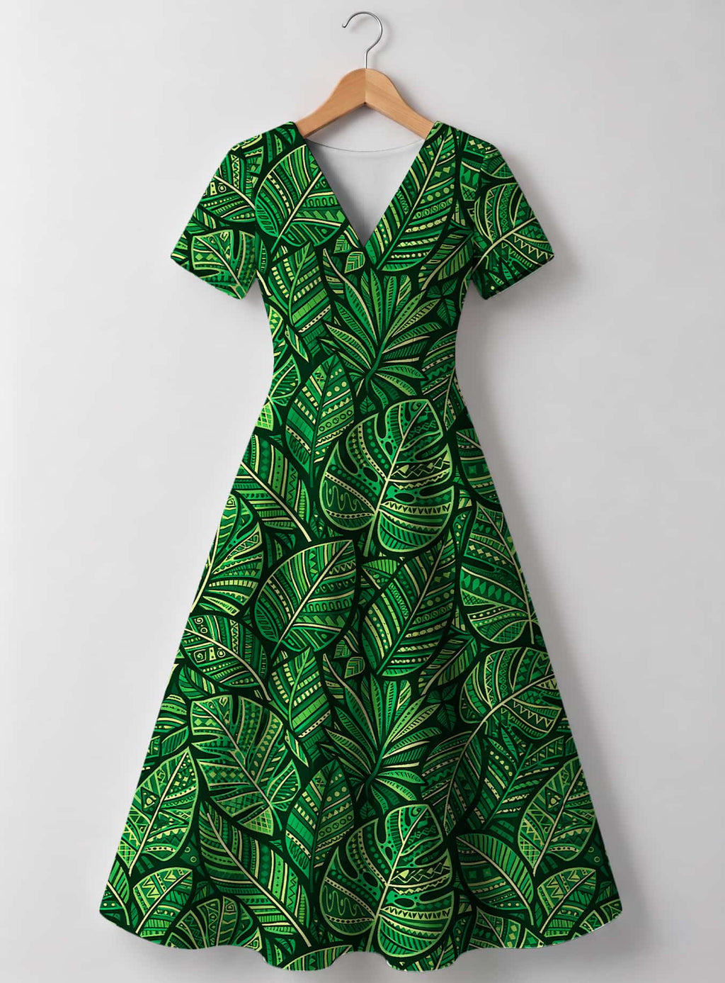 "Asili Emerald" V Neck Midi Dress