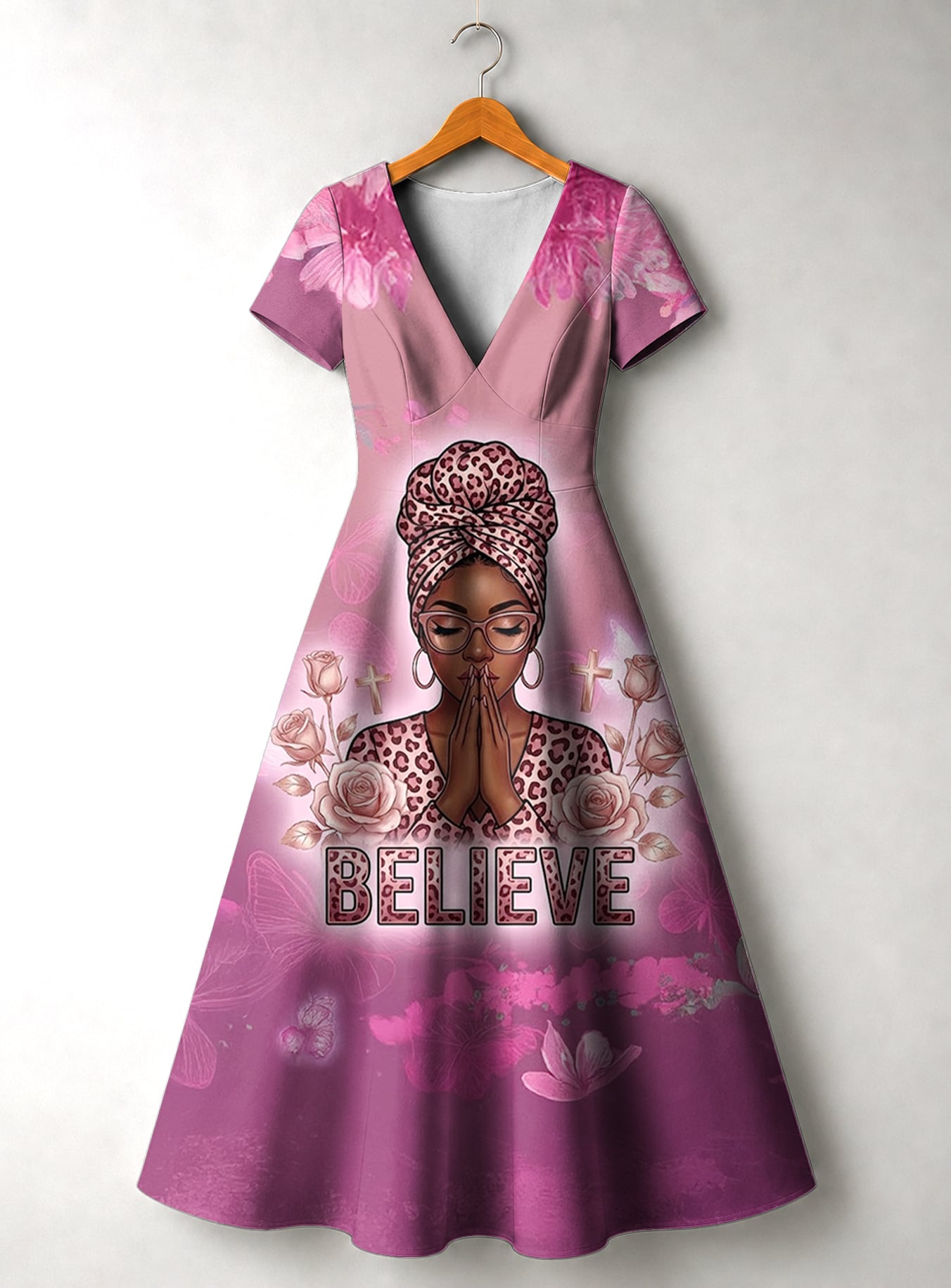 "Imani" Wild Rose Short Sleeve Maxi Dress