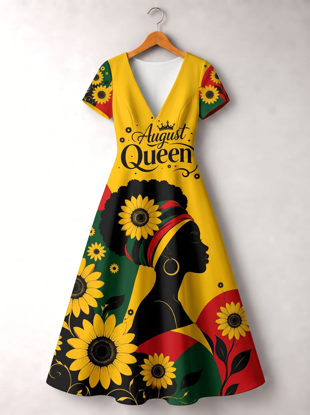 "August Queen Sunflower" Short Sleeve Maxi Dress