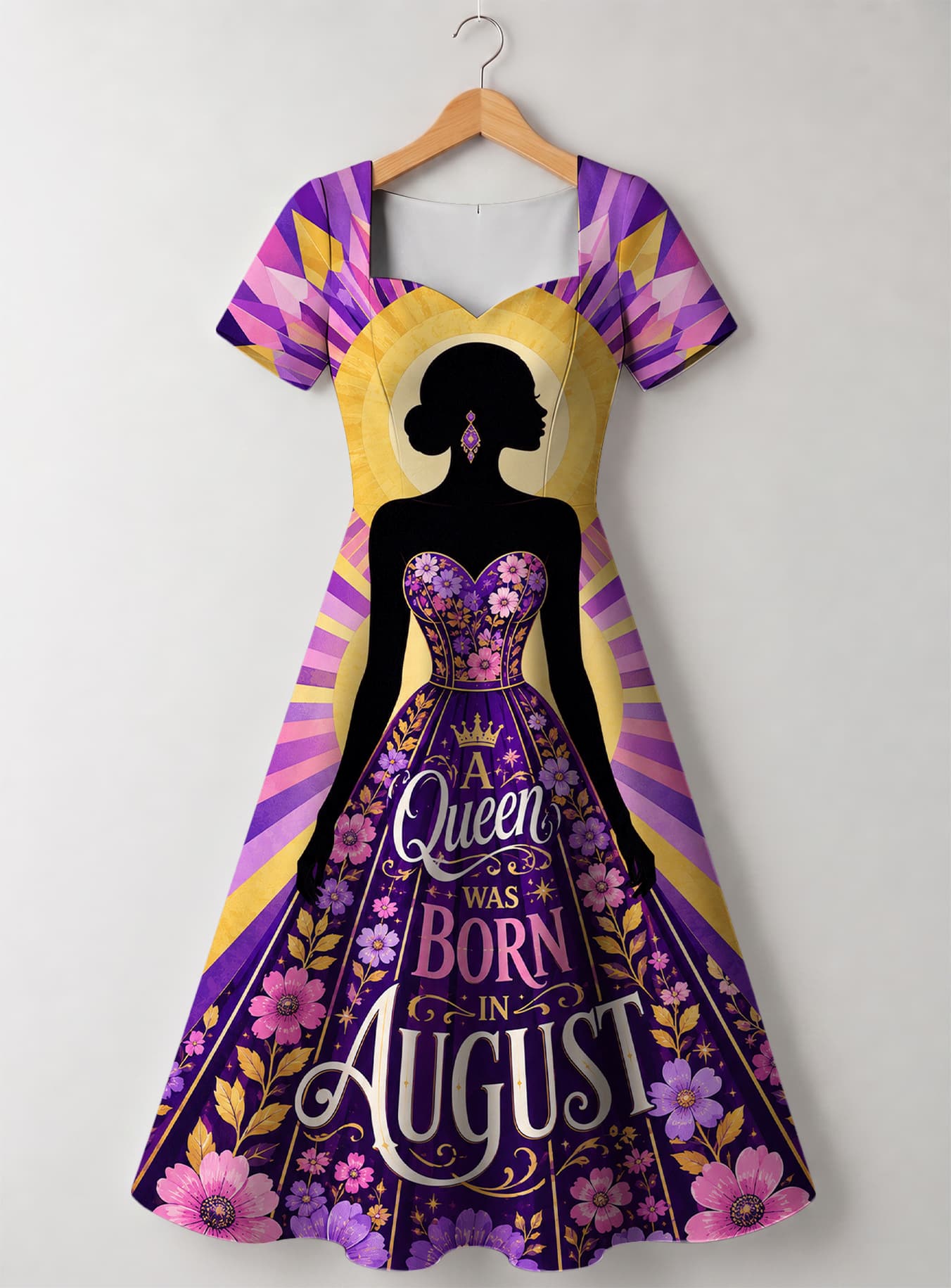 "August Queen Purple Bloom" Sweetheart Midi Dress