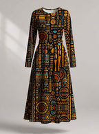 "Afrocentric Pattern" Viscose Midi Dress