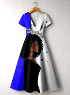 "Feeling Blacknificient Blue" Short Sleeve Maxi Dress
