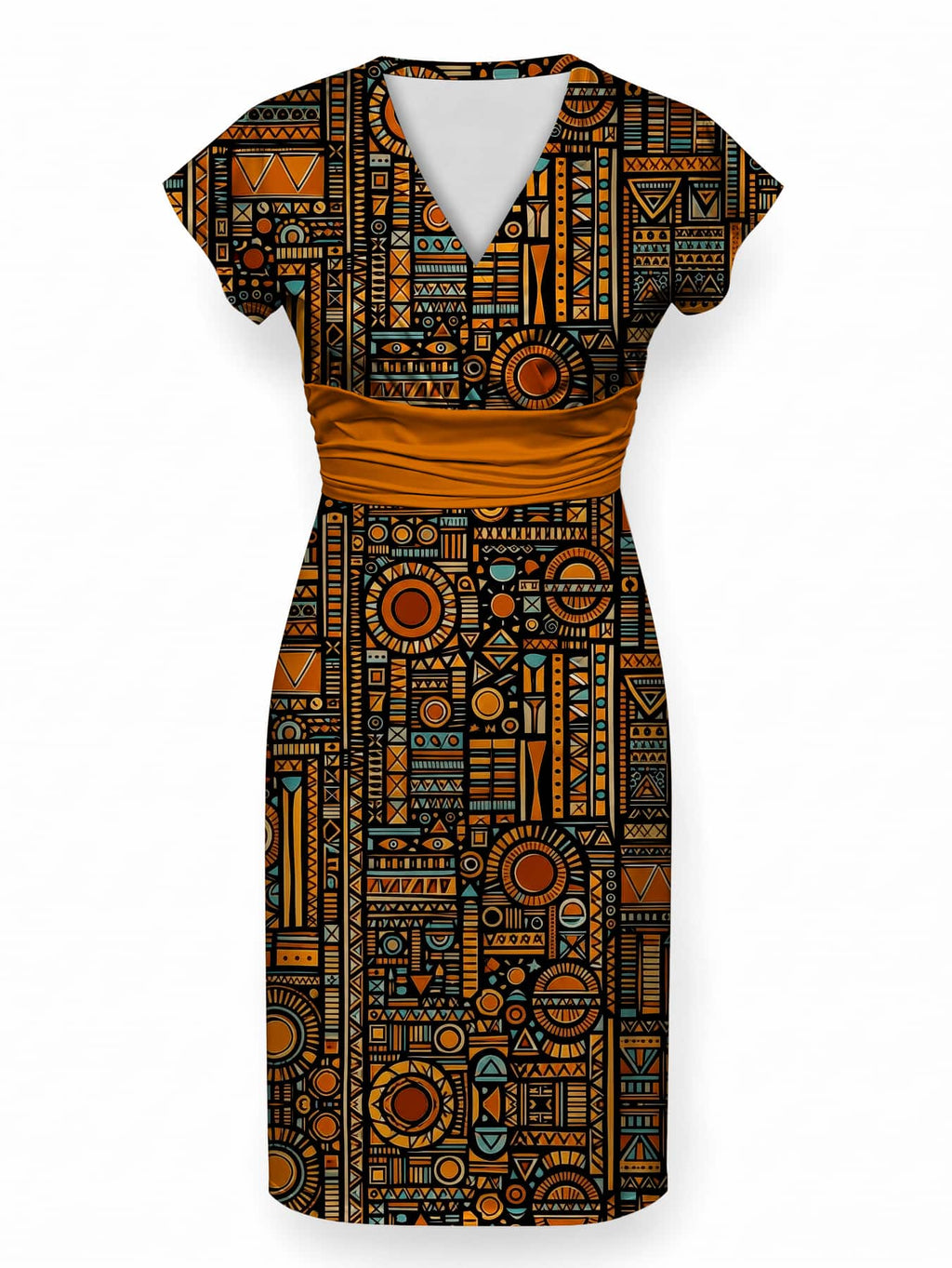 "Afrocentric Pattern" Cap Sleeve Midi Dress