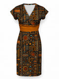 "Afrocentric Pattern" Cap Sleeve Midi Dress