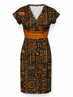 "Afrocentric Pattern" Cap Sleeve Midi Dress