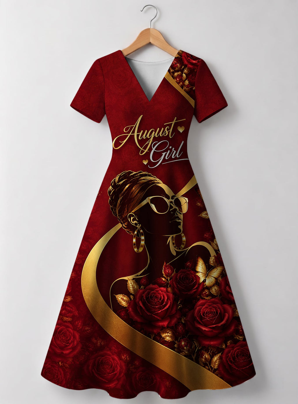 "August Girl Roses" V Neck Midi Dress