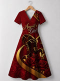 "August Girl Roses" V Neck Midi Dress
