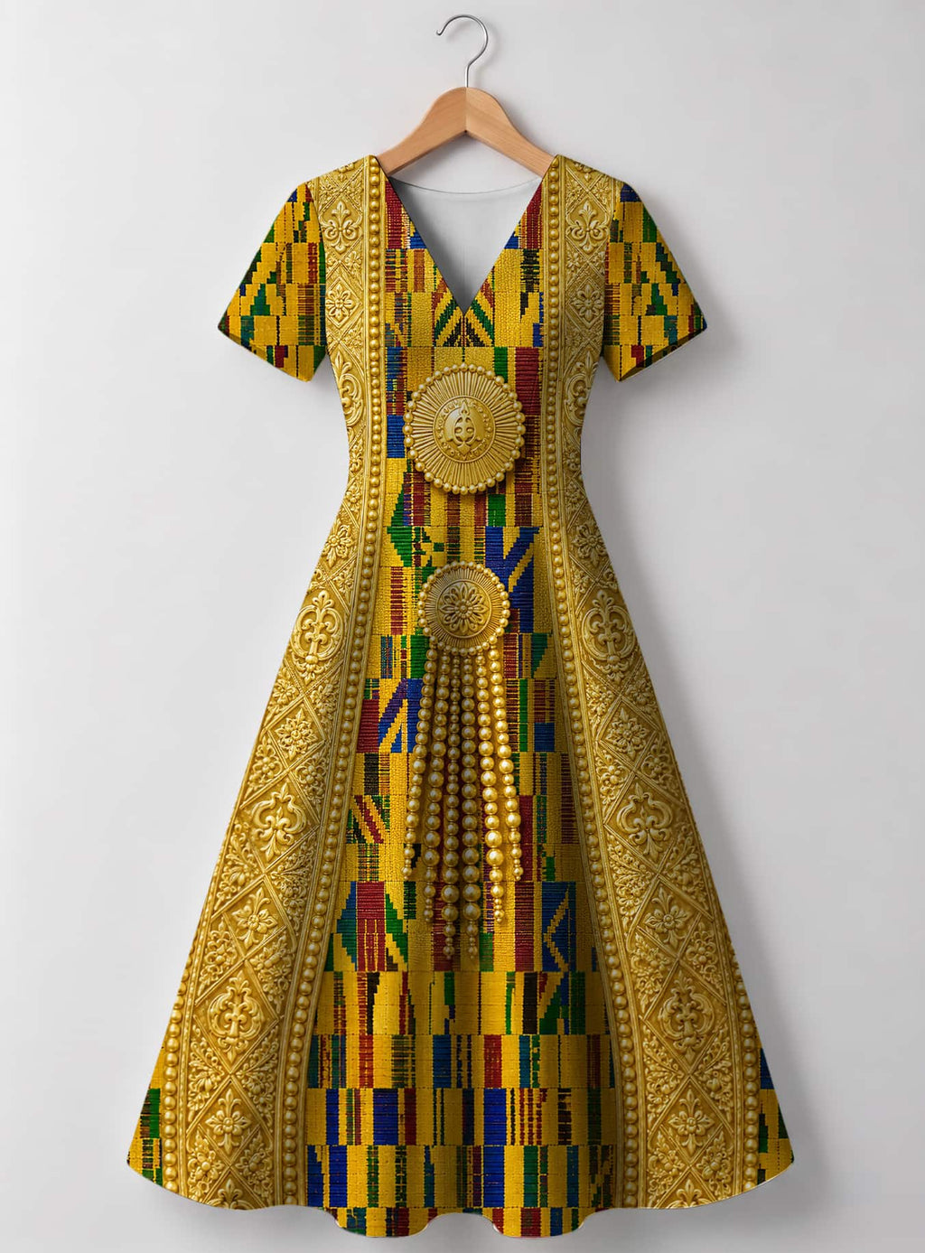 "Kente" V Neck Midi Dress