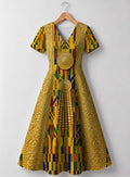 "Kente" V Neck Midi Dress