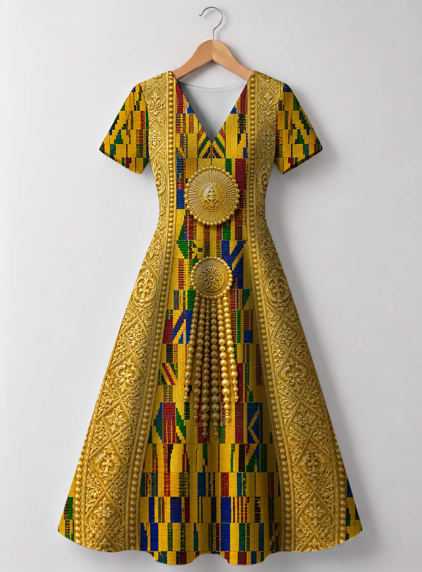 "Kente" V Neck Midi Dress
