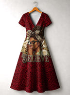 "Imani" Rouge" Short Sleeve Maxi Dress