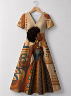 "Uzuri" V Neck Midi Dress