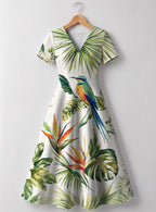 "Ndege" V Neck Midi Dress