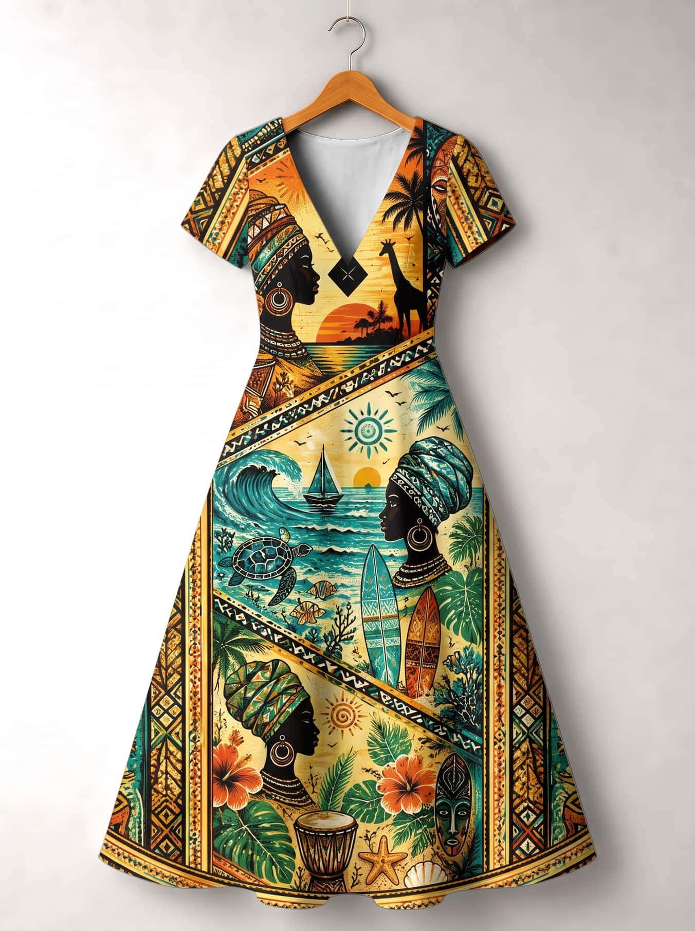 "Safari" Short Sleeve Maxi Dress