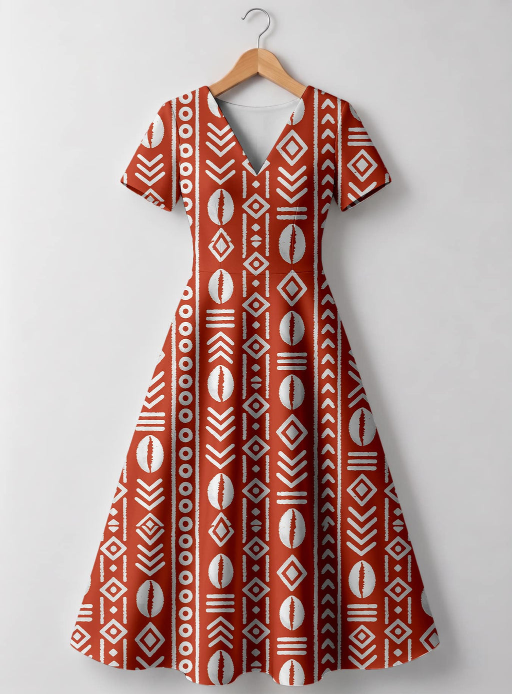 "Oshun Kijani" V Neck Midi Dress
