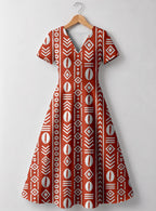 "Oshun Kijani" V Neck Midi Dress