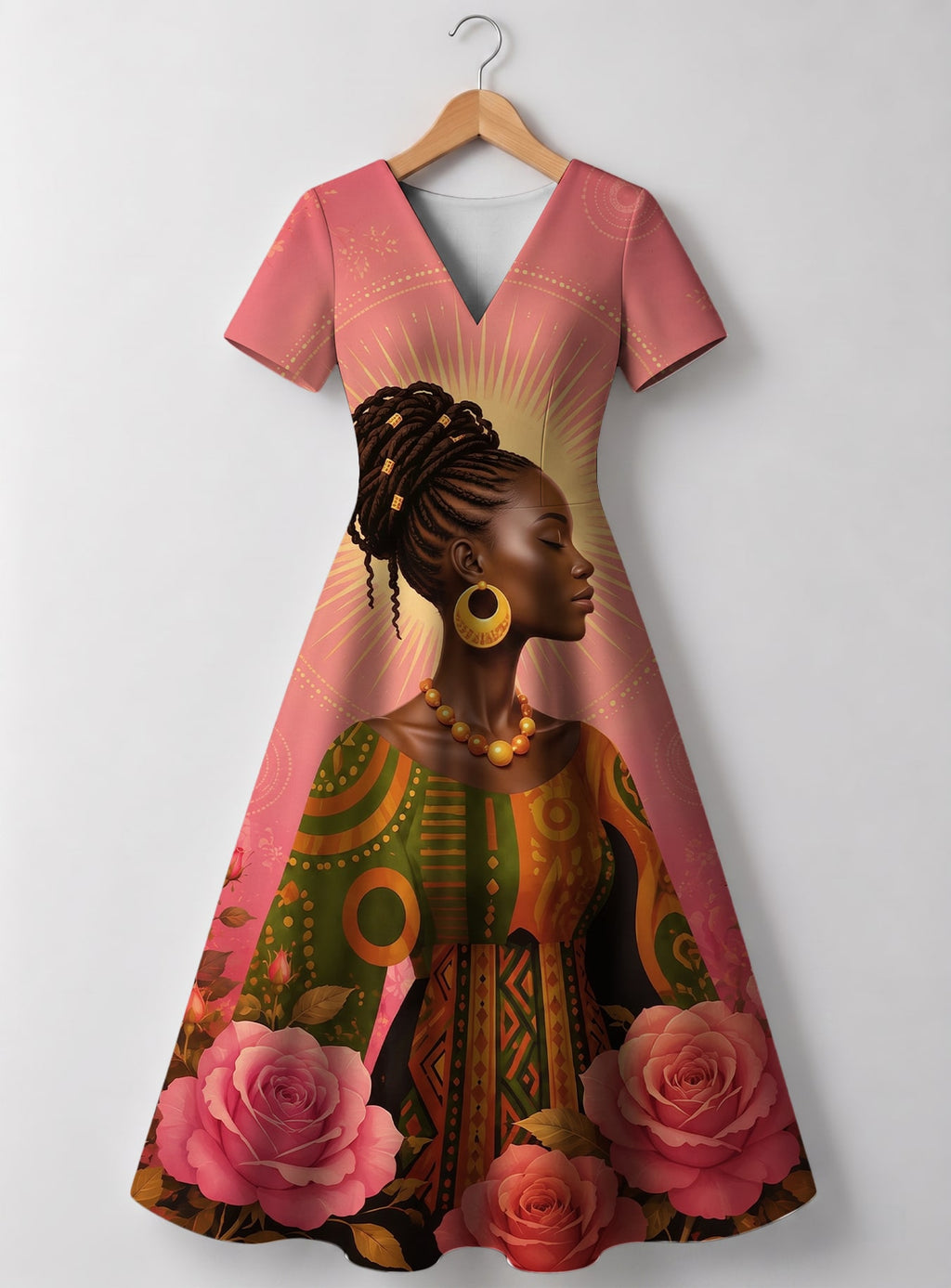 "Malaika" V Neck Midi Dress