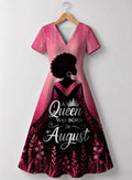 "August Queen Pink" V Neck Midi Dress
