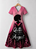 "August Queen Pink" V Neck Midi Dress