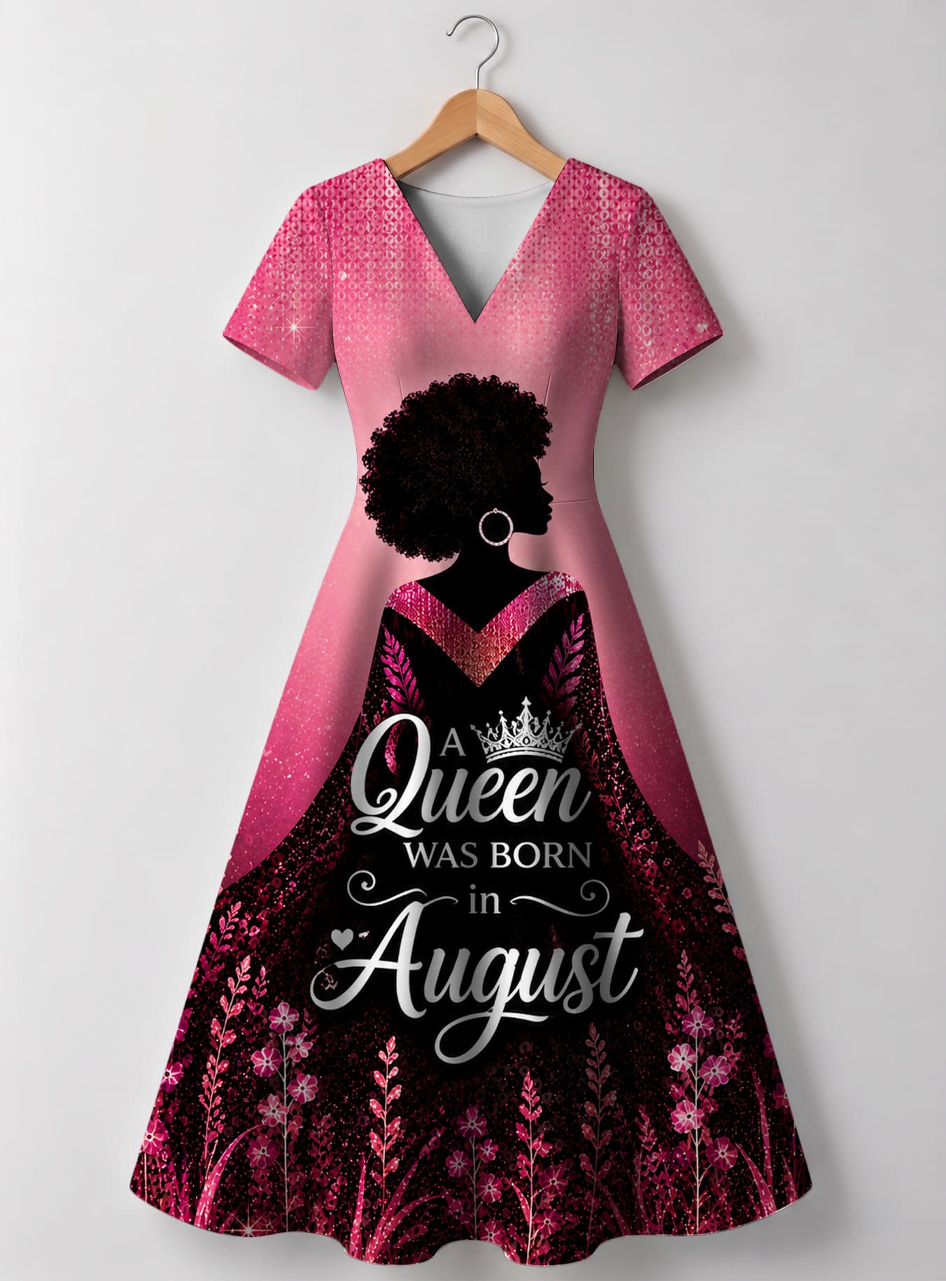 "August Queen Pink" V Neck Midi Dress