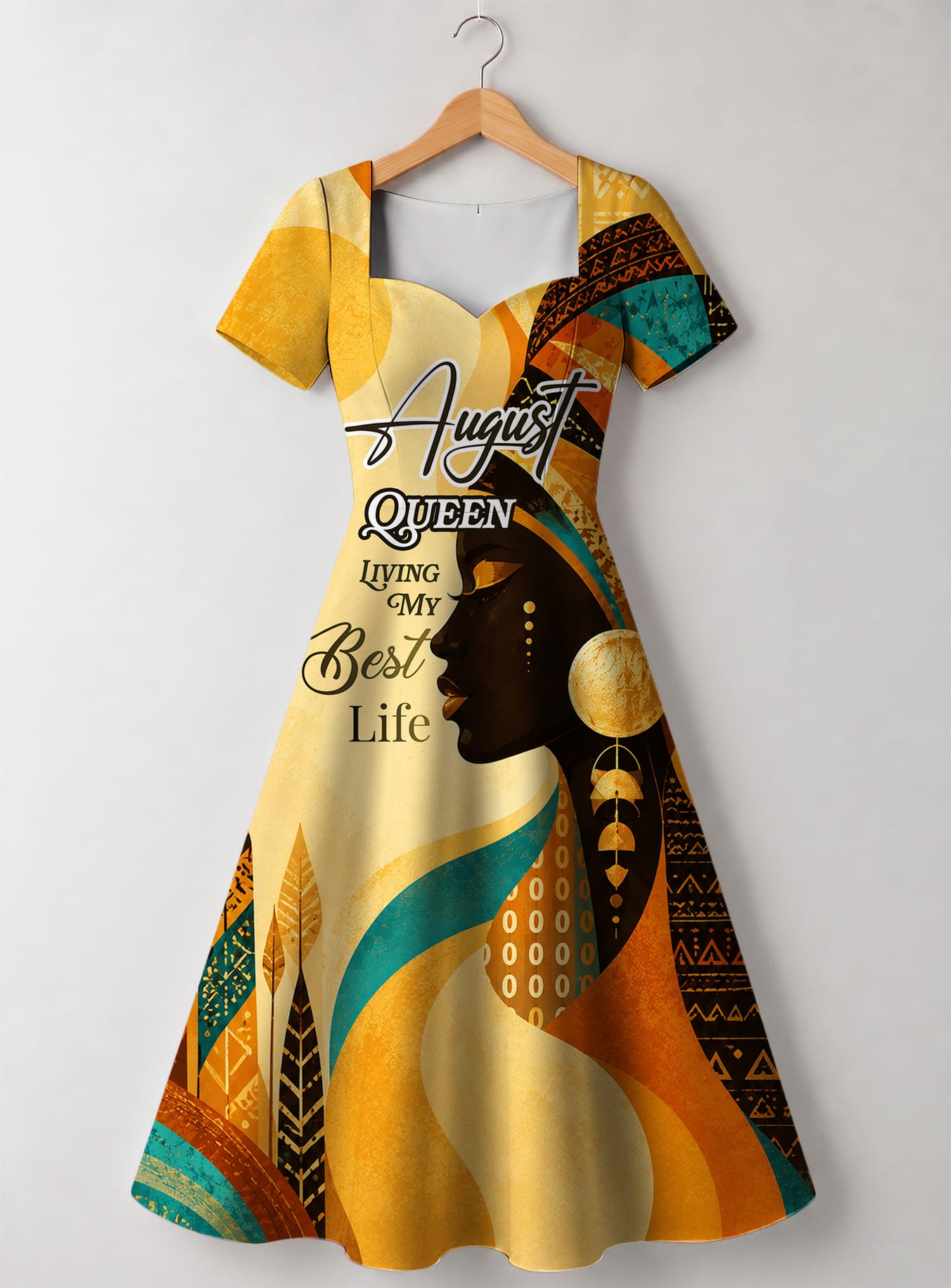 "August Queen Best Life" Sweetheart Midi Dress