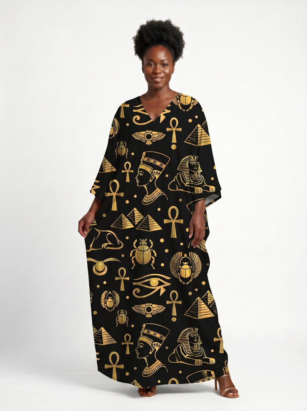 Nefertiti Black Gold Kaftan Dress Promo