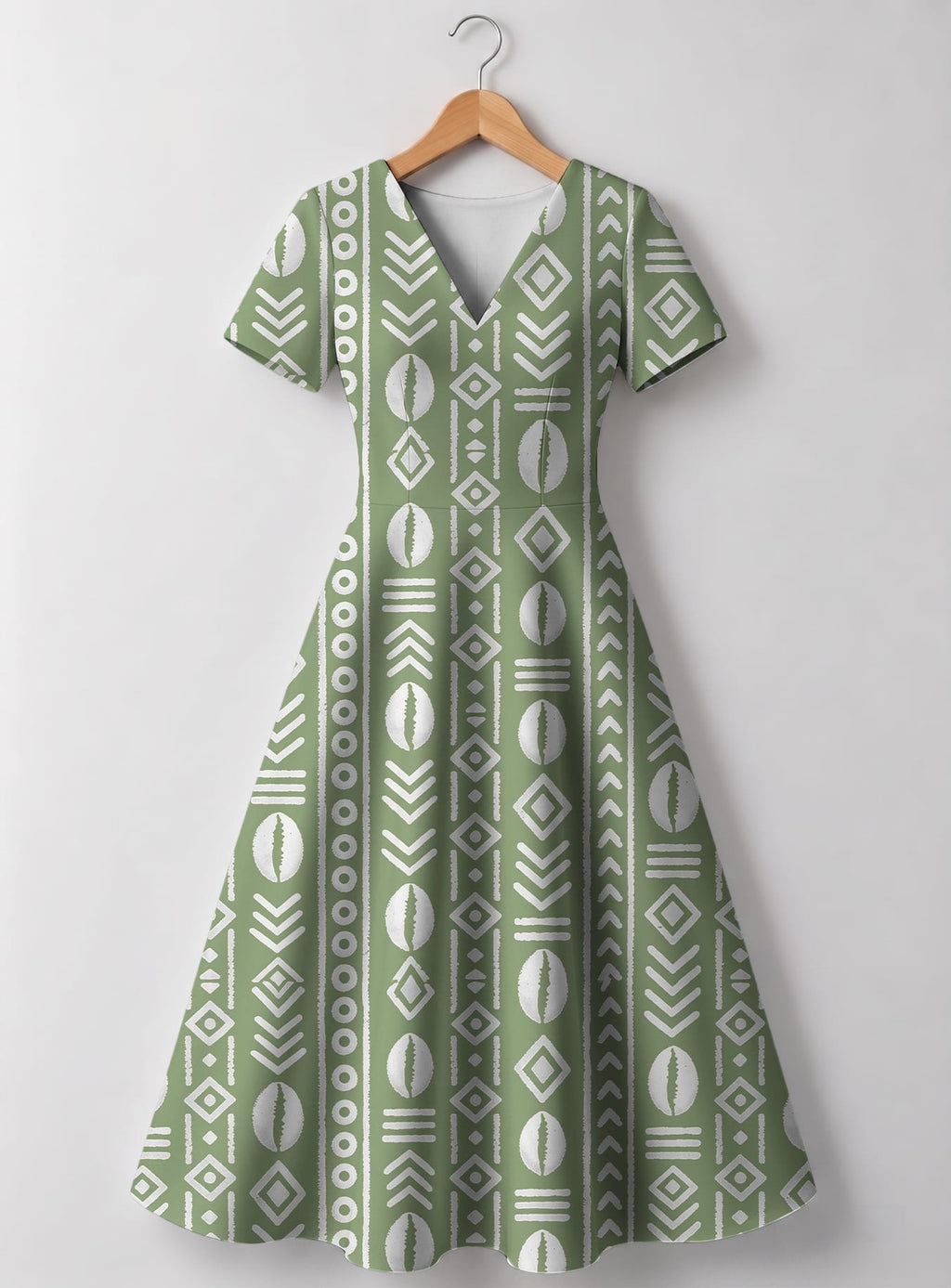"Oshun Verde" V Neck Midi Dress