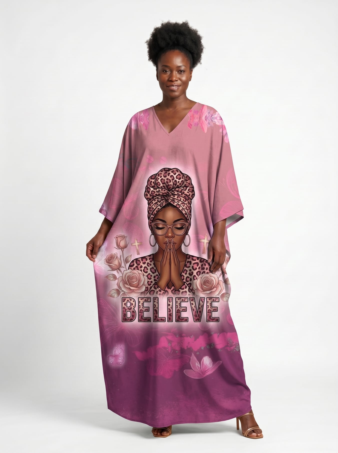 "Imani" Wild Rose Kaftan Dress