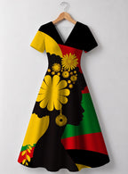 "Furaha" V Neck Midi Dress