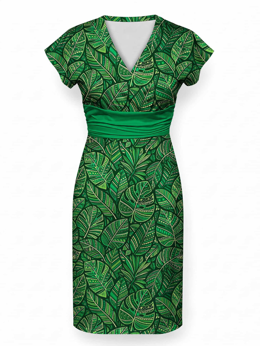 "Asili Emerald" Cap Sleeve Midi Dress