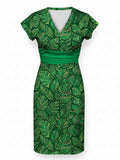 "Asili Emerald" Cap Sleeve Midi Dress