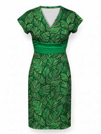 "Asili Emerald" Cap Sleeve Midi Dress