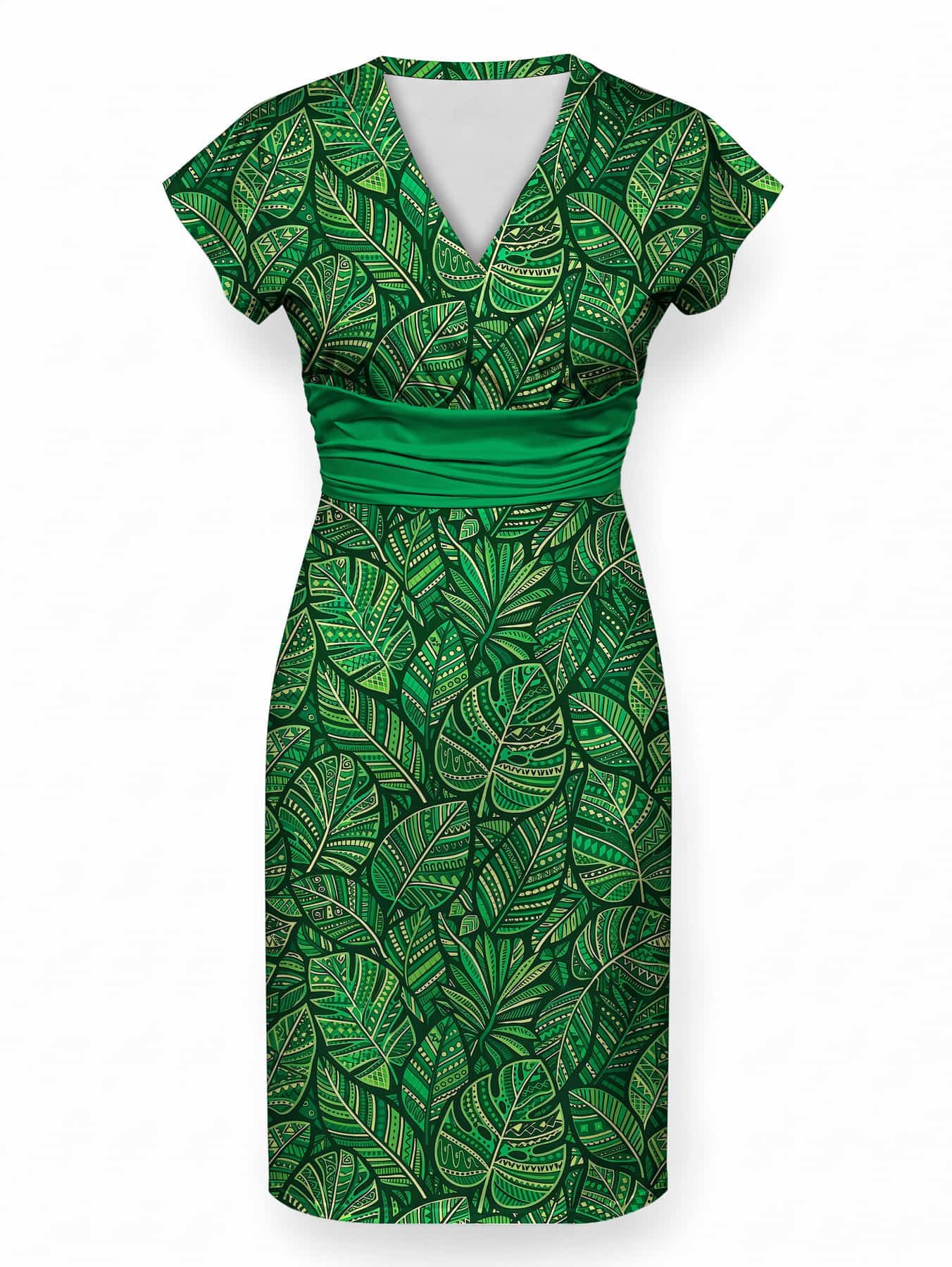 "Asili Emerald" Cap Sleeve Midi Dress