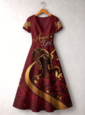 "August Girl Roses" Short Sleeve Maxi Dress
