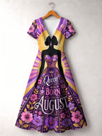 "August Queen Purple Bloom" Short Sleeve Maxi Dress