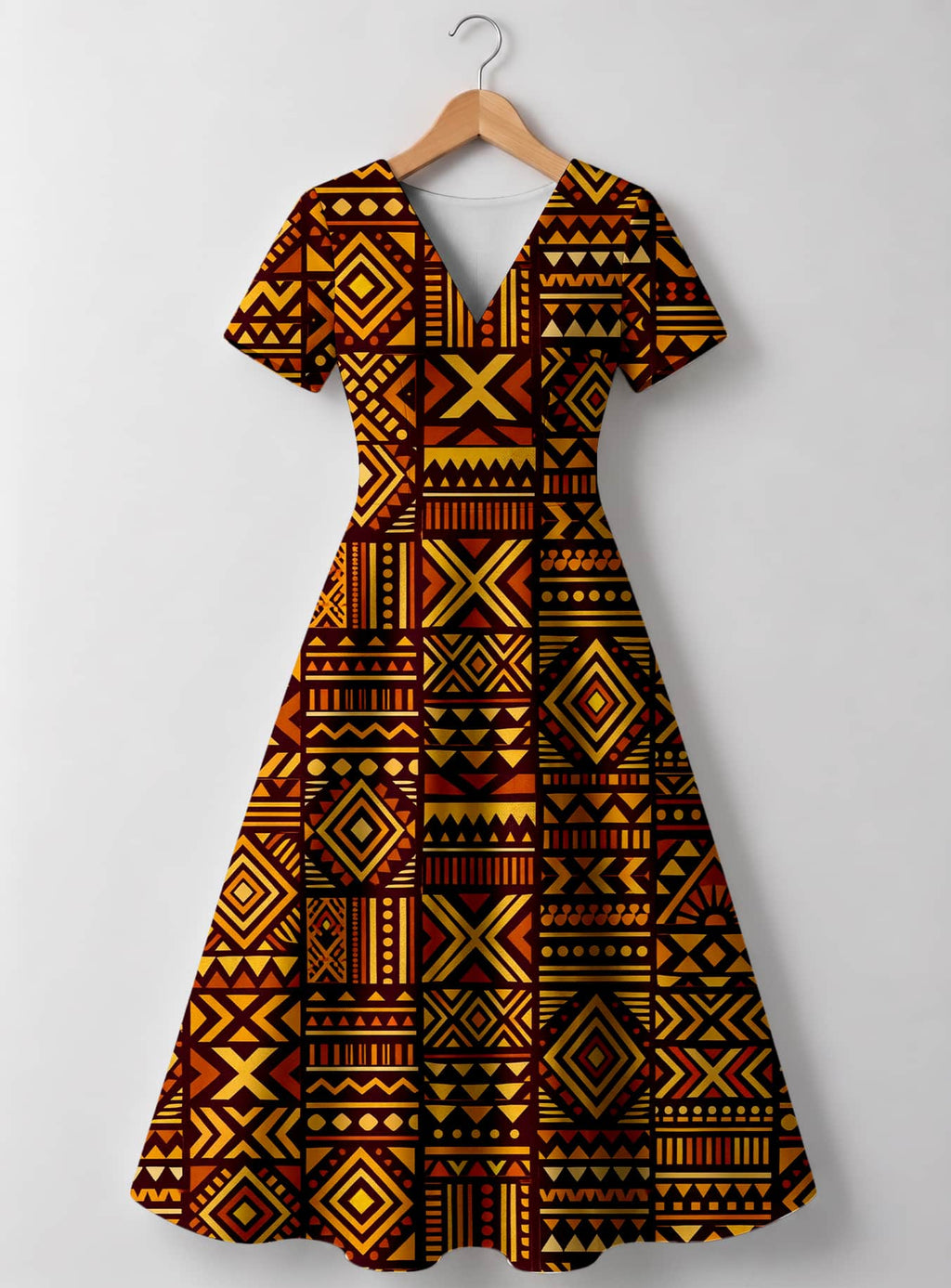 "Mudcloth" V Neck Midi Dress