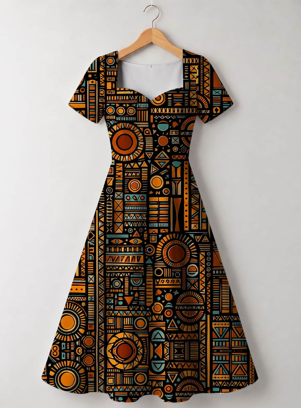 "Afrocentric Pattern" Sweetheart Midi Dress