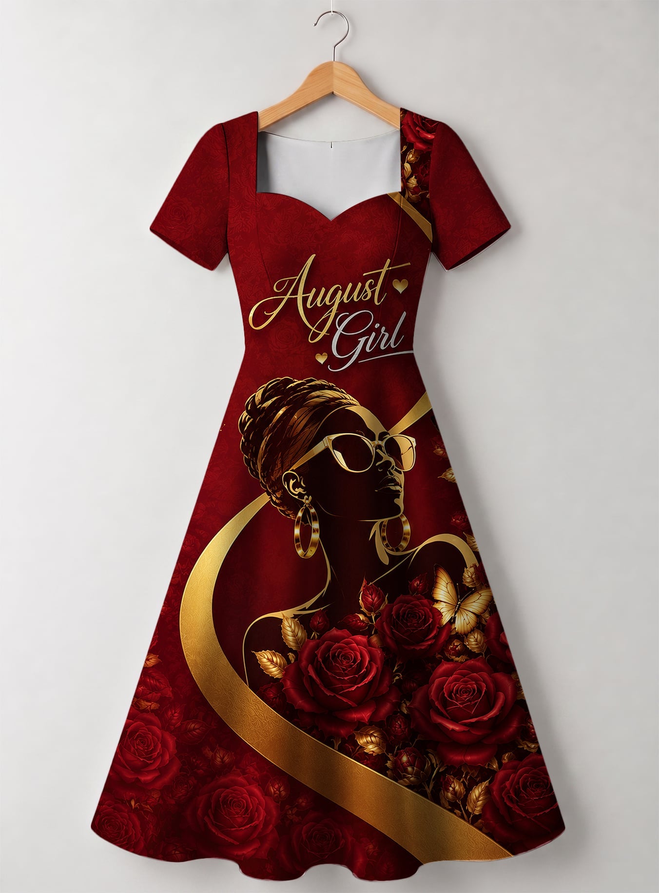 "August Girl Roses" Sweetheart Midi Dress